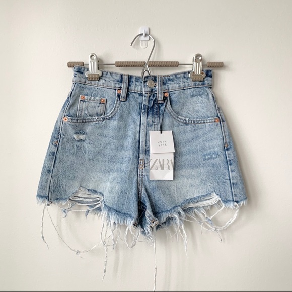 Zara Pants - ZARA | NWT FRAYED HI RISE DENIM CUT OFF SHORTS